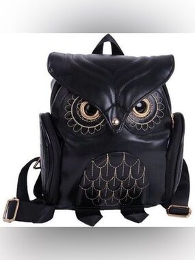 NWOT RARE Black Owl Backpack with Gold Accents